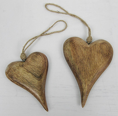 Mango Wood Set Of 2 Hanging Hearts